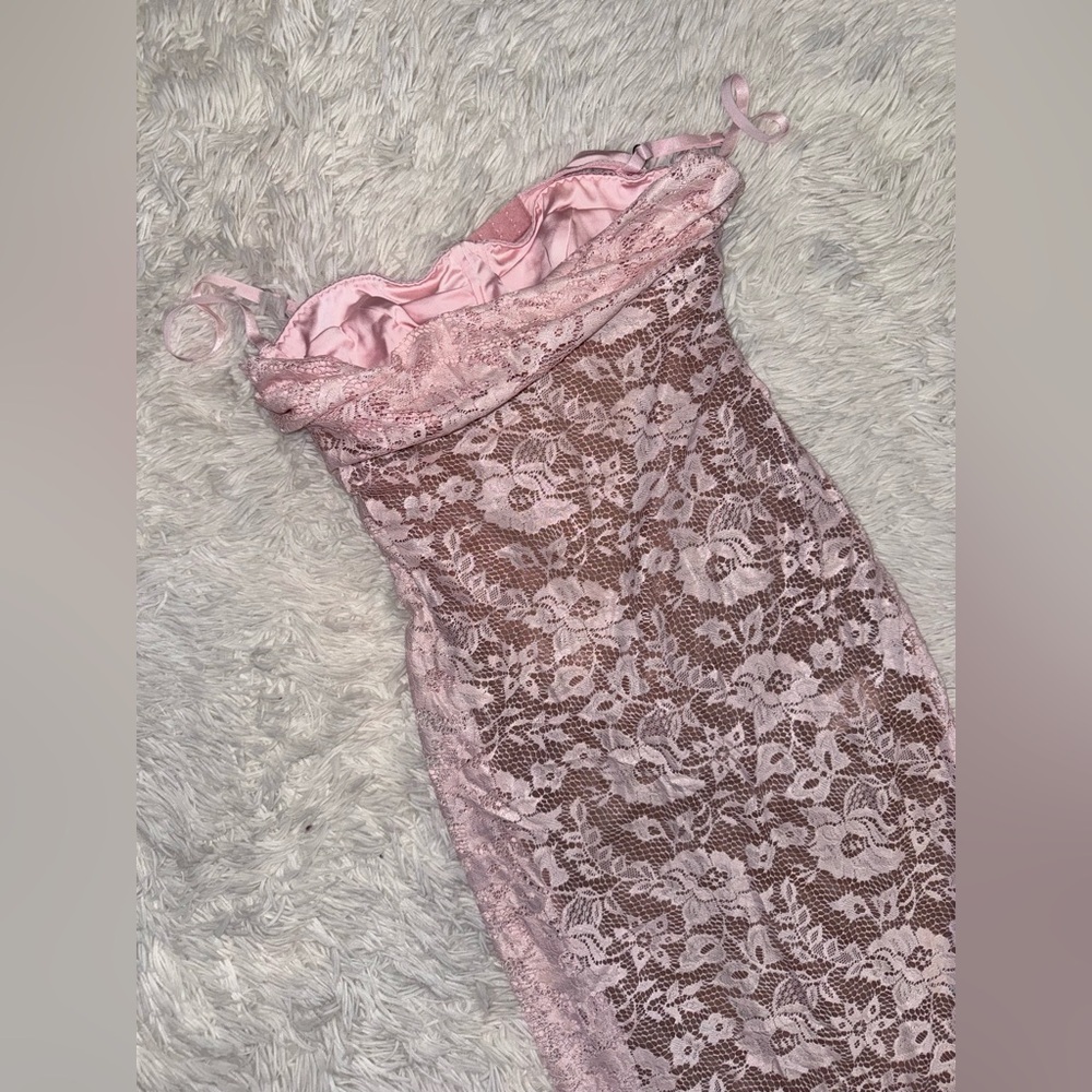 NWOT HOUSE OF CB Azzurra Rose Pink Lace Godet Gown Sz S - Picture 6 of 11